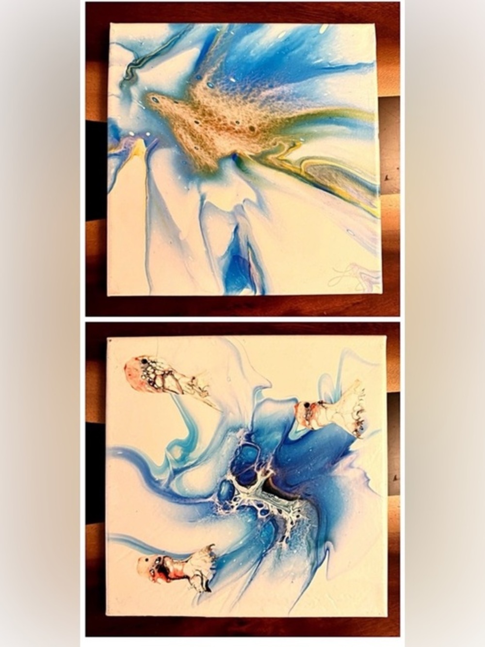 Signed Original Acrylic Abstract Paintings – “Ludi” – 10” x 10” Set of 2